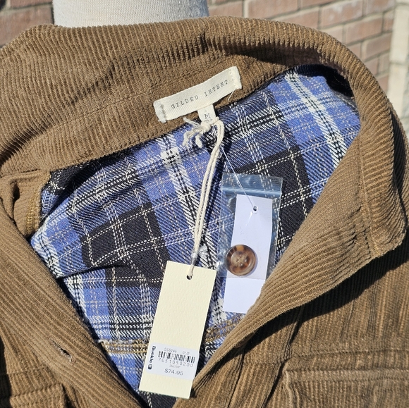 NWT Gilded Intent brown cord/blue plaid jacket - Picture 4 of 10